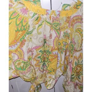 Haute Hippie Style Yellow Paisley Cropped Tie Front V-Neck Blouse NWT Medium